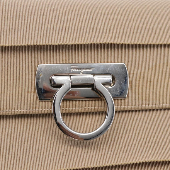 Salvatore Ferragamo Gancini Hand Bag Canvas Beige Silver Auth BA6378