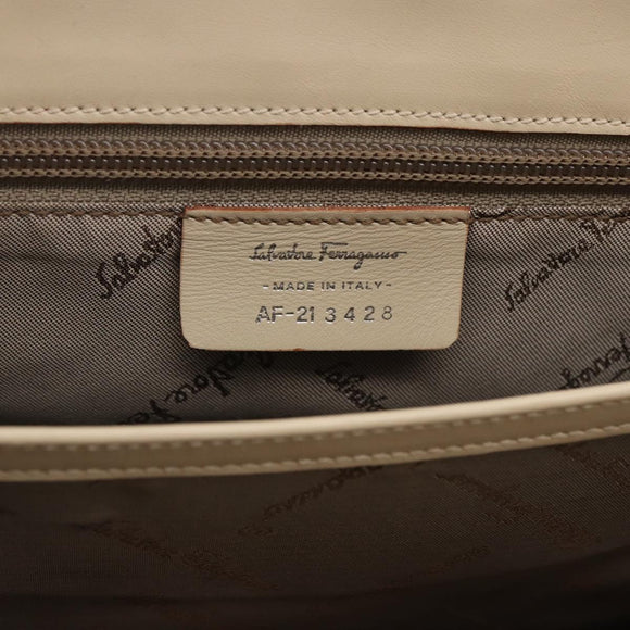 Salvatore Ferragamo Gancini Hand Bag Canvas Beige Silver Auth BA6378