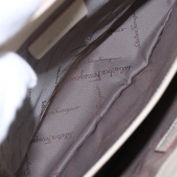 Salvatore Ferragamo Gancini Hand Bag Canvas Beige Silver Auth BA6378