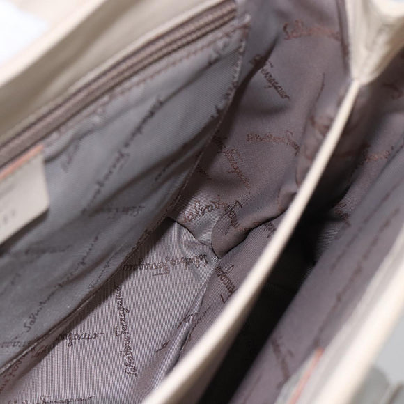 Salvatore Ferragamo Gancini Hand Bag Canvas Beige Silver Auth BA6378