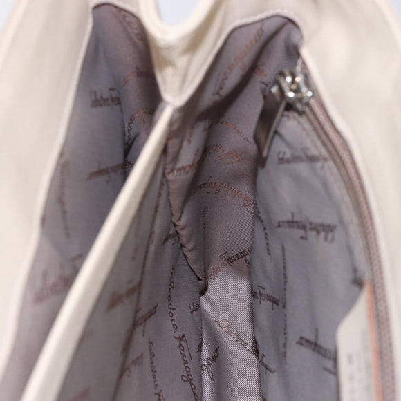 Salvatore Ferragamo Gancini Hand Bag Canvas Beige Silver Auth BA6378