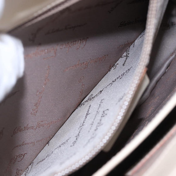 Salvatore Ferragamo Gancini Hand Bag Canvas Beige Silver Auth BA6378