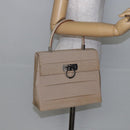 Salvatore Ferragamo Gancini Hand Bag Canvas Beige Silver Auth BA6378-21