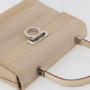 Salvatore Ferragamo Gancini Hand Bag Canvas Beige Silver Auth BA6378-6