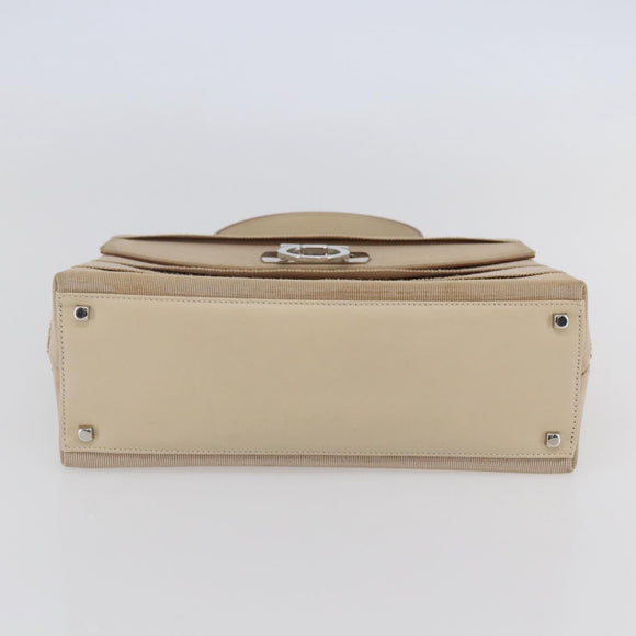 Salvatore Ferragamo Gancini Hand Bag Canvas Beige Silver Auth BA6378