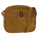 Salvatore Ferragamo Vala Shoulder Bag Suede Brown Gold Auth BA6379-1