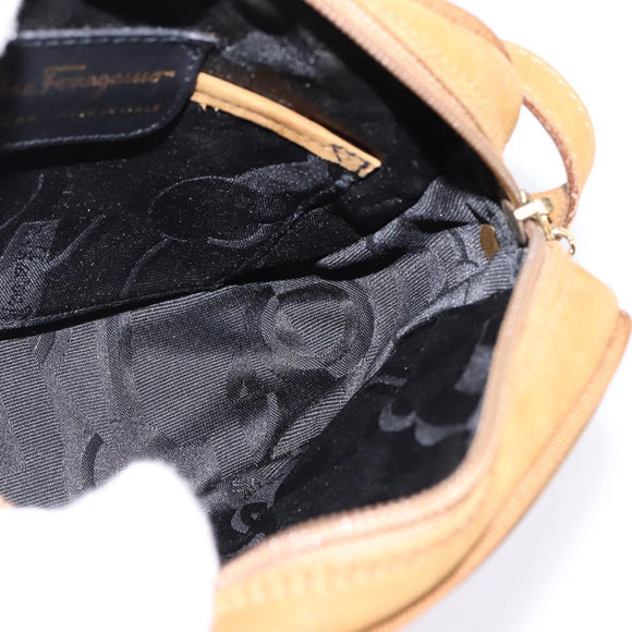 Salvatore Ferragamo Vala Shoulder Bag Suede Brown Gold Auth BA6379