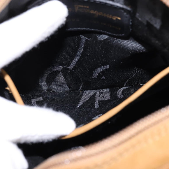 Salvatore Ferragamo Vala Shoulder Bag Suede Brown Gold Auth BA6379