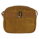 Salvatore Ferragamo Vala Shoulder Bag Suede Brown Gold Auth BA6379-13