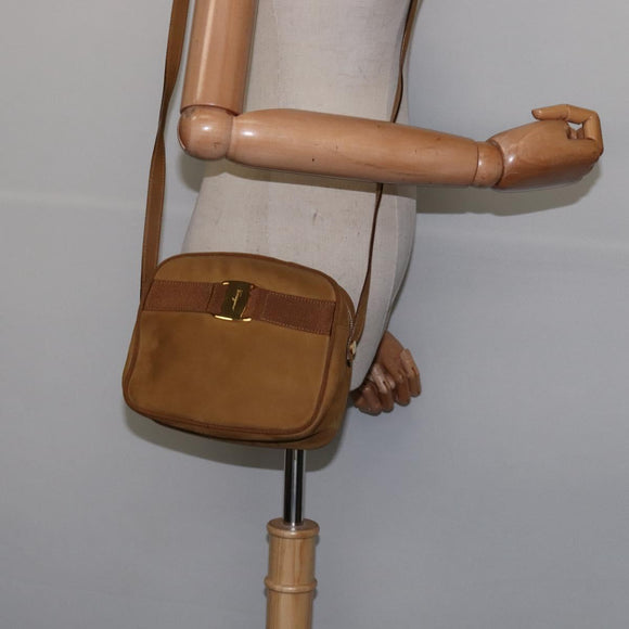 Salvatore Ferragamo Vala Shoulder Bag Suede Brown Gold Auth BA6379