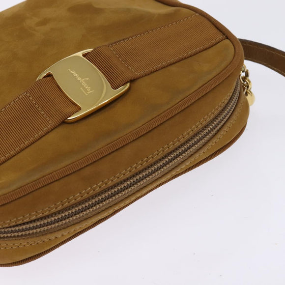 Salvatore Ferragamo Vala Shoulder Bag Suede Brown Gold Auth BA6379