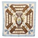 HERMES Carre 90 Scarf ""aux champs"" Silk Light Blue Auth BA6381-1