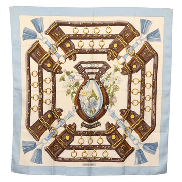 HERMES Carre 90 Scarf ""aux champs"" Silk Light Blue Auth BA6381