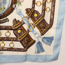 HERMES Carre 90 Scarf ""aux champs"" Silk Light Blue Auth BA6381-10