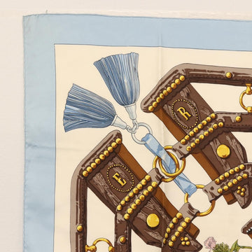 HERMES Carre 90 Scarf ""aux champs"" Silk Light Blue Auth BA6381 - 0