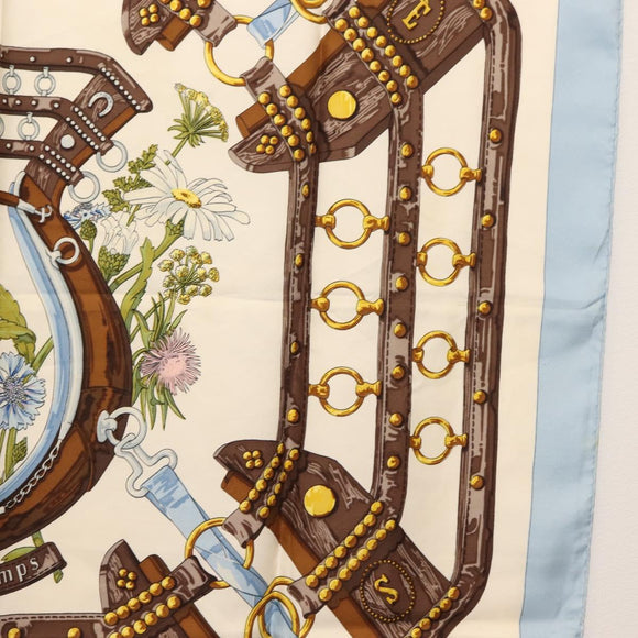 HERMES Carre 90 Scarf ""aux champs"" Silk Light Blue Auth BA6381