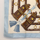 HERMES Carre 90 Scarf ""aux champs"" Silk Light Blue Auth BA6381-8