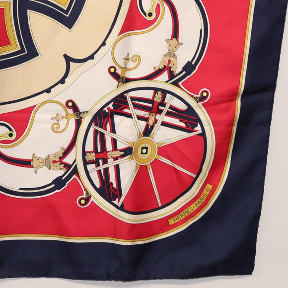 HERMES Carre 90 Scarf ""WASHINGTON'S CARRIAGE"" Silk Navy Auth BA6382