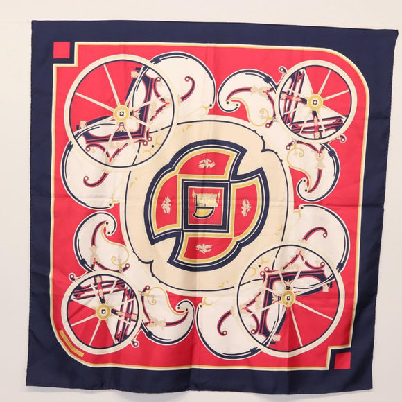HERMES Carre 90 Scarf ""WASHINGTON'S CARRIAGE"" Silk Navy Auth BA6382
