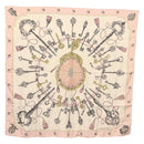 HERMES Carre 90 Scarf ""les cles key"" Silk Pink White Auth BA6383-1