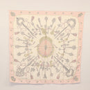 HERMES Carre 90 Scarf ""les cles key"" Silk Pink White Auth BA6383-12