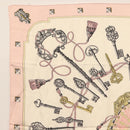 HERMES Carre 90 Scarf ""les cles key"" Silk Pink White Auth BA6383-2