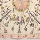 HERMES Carre 90 Scarf ""les cles key"" Silk Pink White Auth BA6383-9
