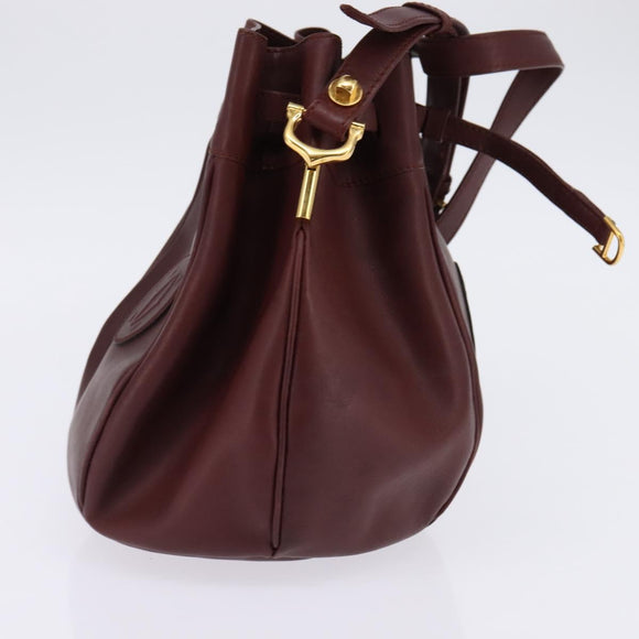 CARTIER Must Line Shoulder Bag Leather Bordeaux Gold Auth BA6387