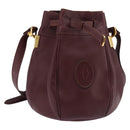 CARTIER Must Line Shoulder Bag Leather Bordeaux Gold Auth BA6388-1