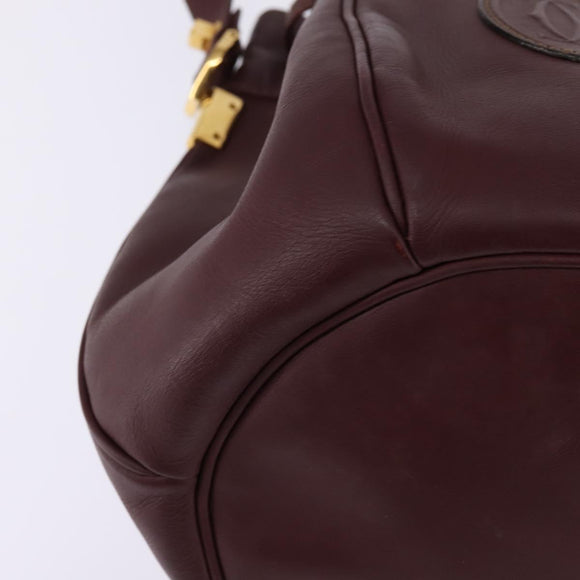CARTIER Must Line Shoulder Bag Leather Bordeaux Gold Auth BA6388