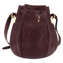 CARTIER Must Line Shoulder Bag Leather Bordeaux Gold Auth BA6388-2