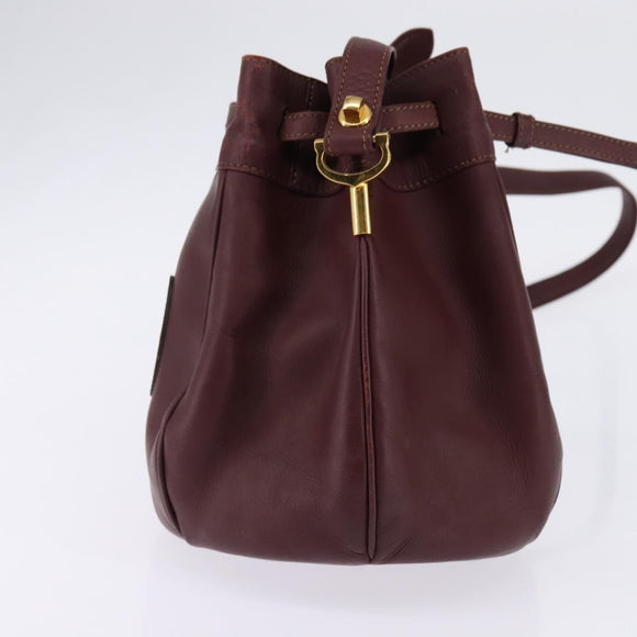 CARTIER Must Line Shoulder Bag Leather Bordeaux Gold Auth BA6388