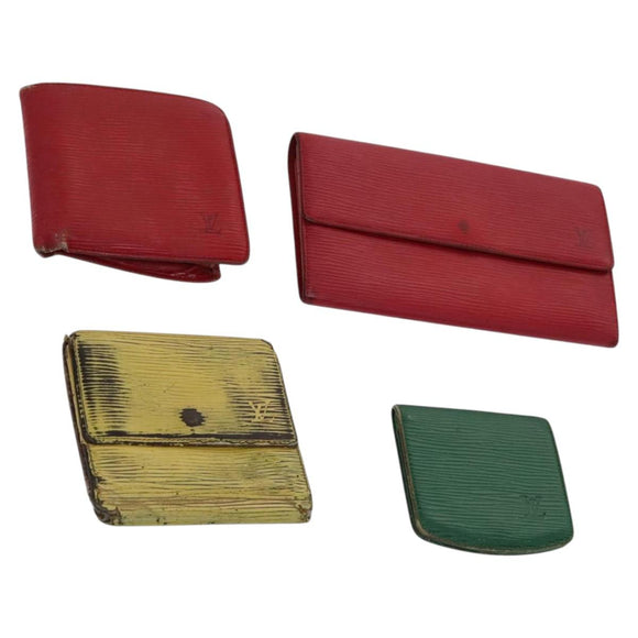 LOUIS VUITTON Epi Wallet 4 Set Green Red yellow LV Auth BA640