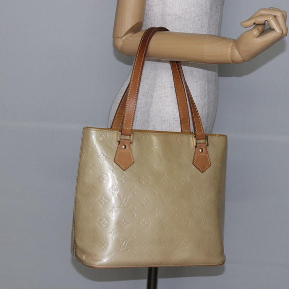 LOUIS VUITTON Monogram Vernis Houston Hand Bag Beige M91004 LV Auth BA6408