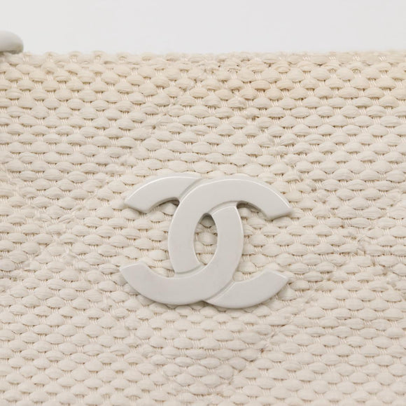 CHANEL Plastic Chain Tote Bag Straw Gold White CC Auth BA6435