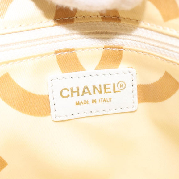 CHANEL Plastic Chain Tote Bag Straw Gold White CC Auth BA6435