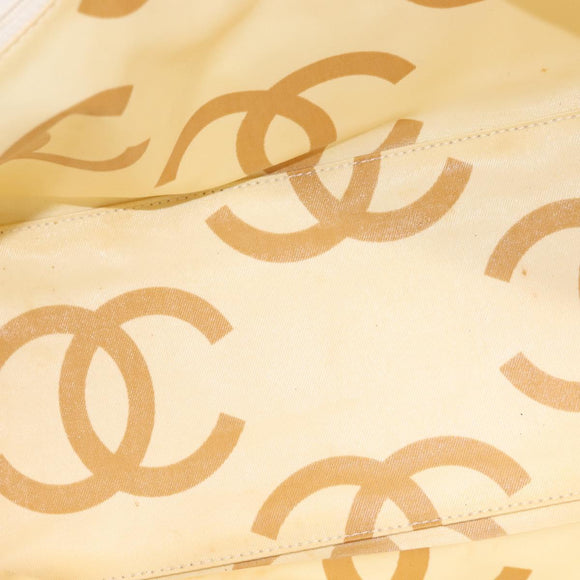 CHANEL Plastic Chain Tote Bag Straw Gold White CC Auth BA6435