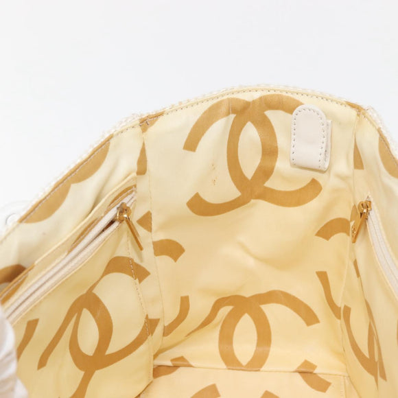 CHANEL Plastic Chain Tote Bag Straw Gold White CC Auth BA6435
