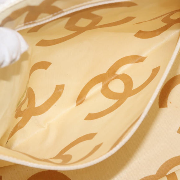 CHANEL Plastic Chain Tote Bag Straw Gold White CC Auth BA6435