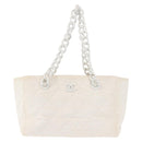 CHANEL Plastic Chain Tote Bag Straw Gold White CC Auth BA6435-13