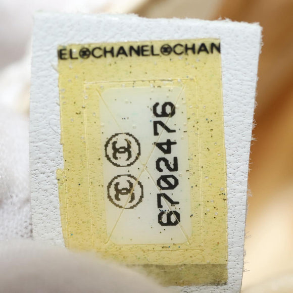 CHANEL Plastic Chain Tote Bag Straw Gold White CC Auth BA6435