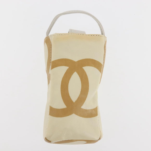 CHANEL Plastic Chain Tote Bag Straw Gold White CC Auth BA6435