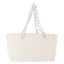 CHANEL Plastic Chain Tote Bag Straw Gold White CC Auth BA6435-2