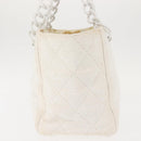 CHANEL Plastic Chain Tote Bag Straw Gold White CC Auth BA6435-3