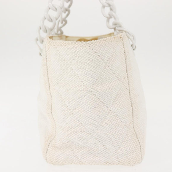CHANEL Plastic Chain Tote Bag Straw Gold White CC Auth BA6435