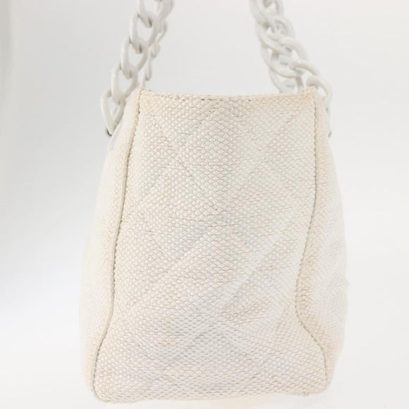 CHANEL Plastic Chain Tote Bag Straw Gold White CC Auth BA6435