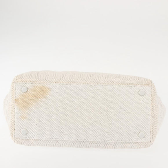 CHANEL Plastic Chain Tote Bag Straw Gold White CC Auth BA6435