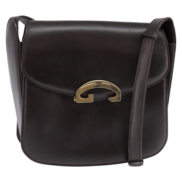 GUCCI Shoulder Bag Leather Brown Gold Auth BA6440