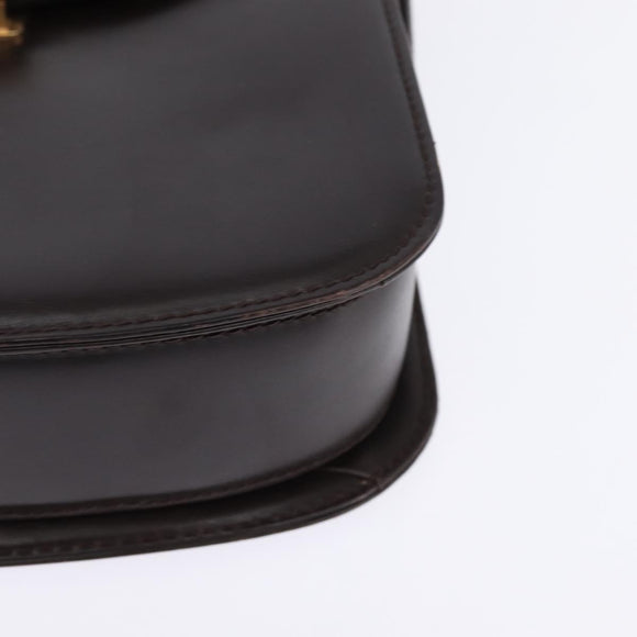 GUCCI Shoulder Bag Leather Brown Gold Auth BA6440