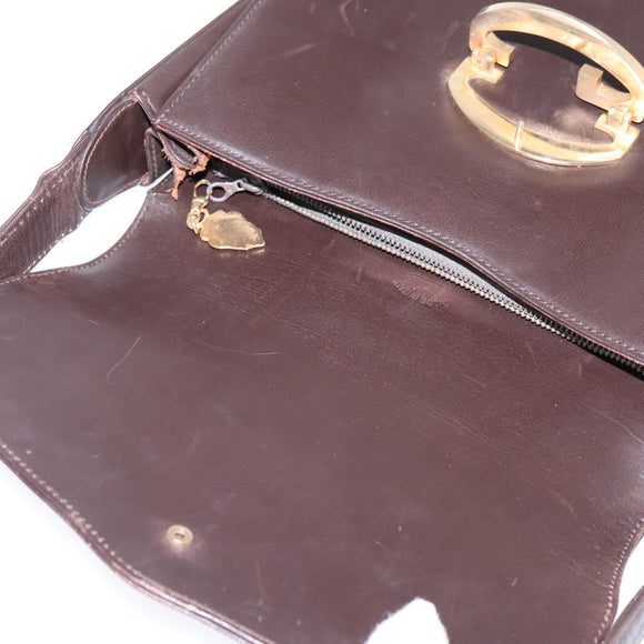 GUCCI Shoulder Bag Leather Brown Gold Auth BA6440
